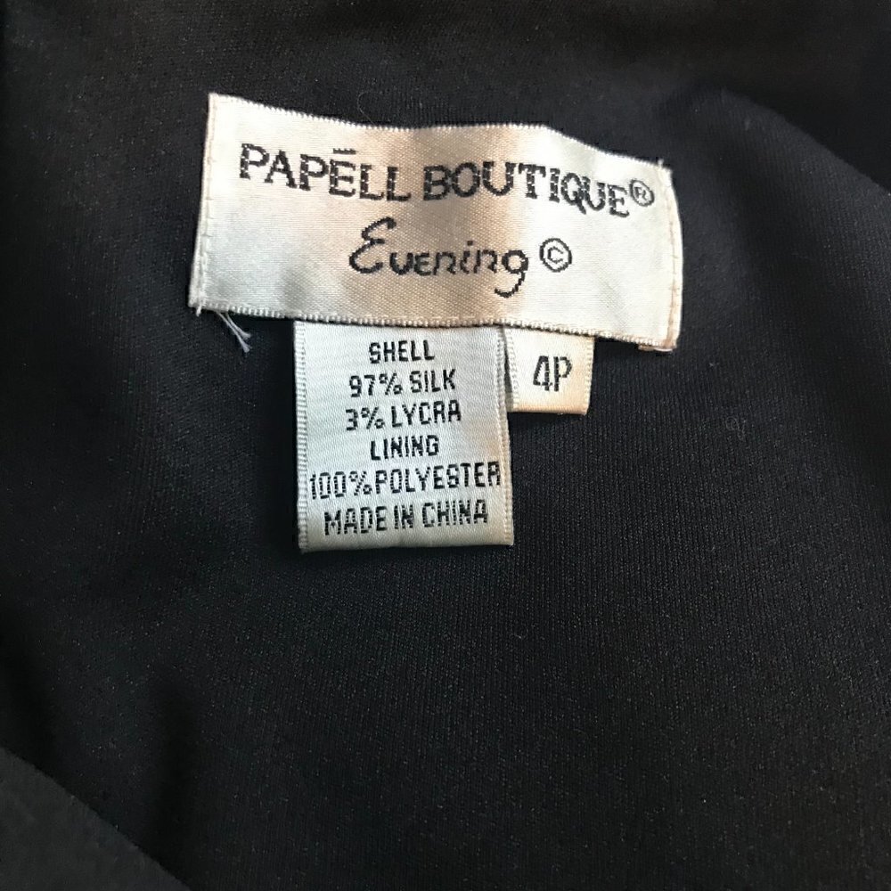 Papell Boutique Evening Black Silk Floral V Neck Dress  Size 4P - Picture 5 of 5
